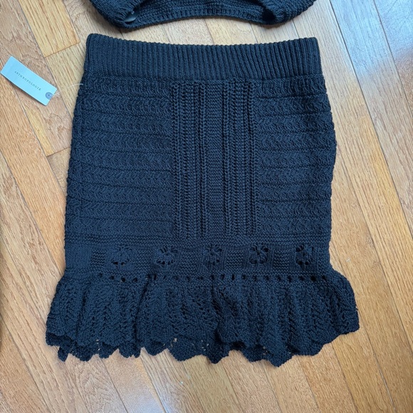 NWT by Anthropologie Black Crochet Knit Skirt Bralette Top Set 100% Cotton Small - Picture 10 of 13